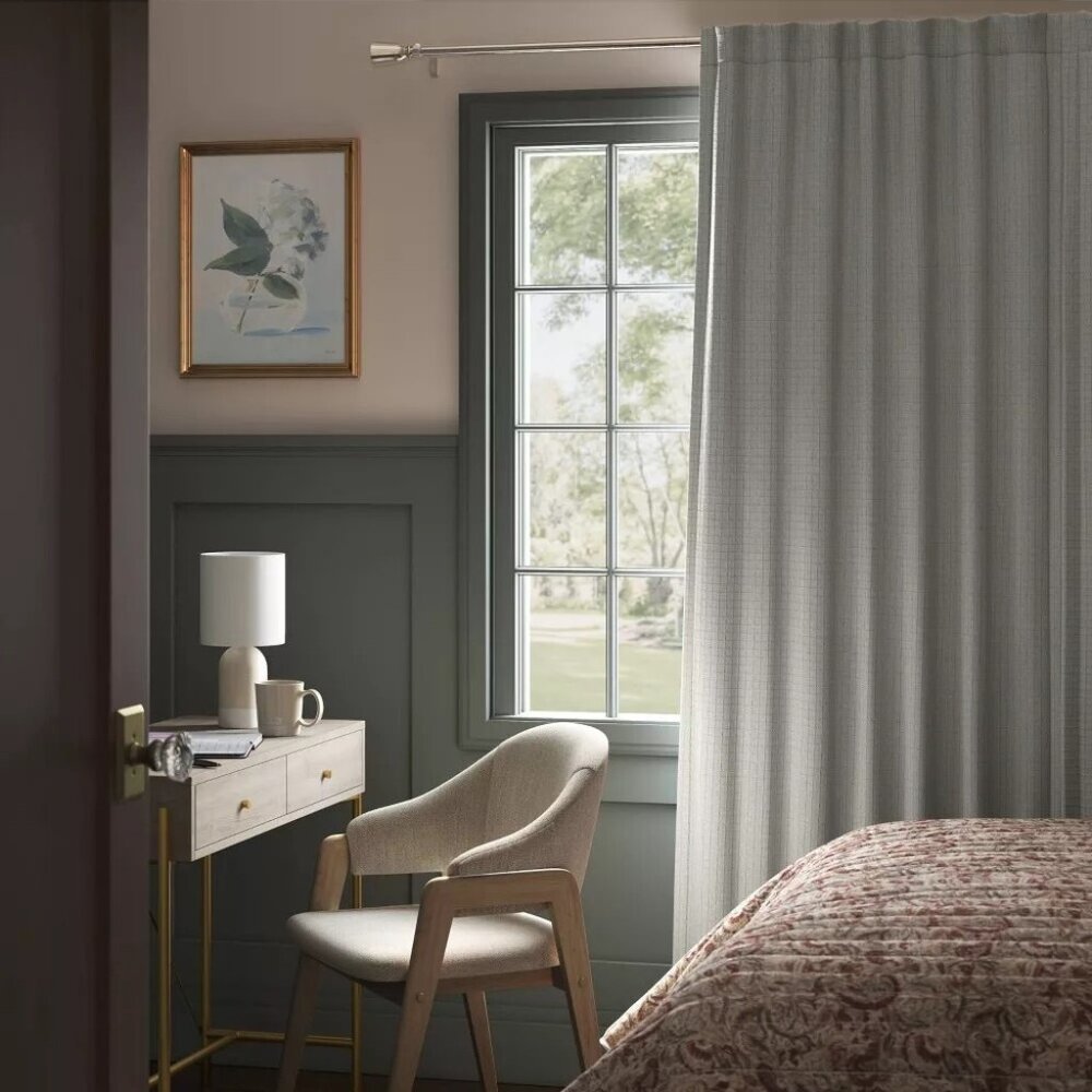 Threshold Gray Textured Plaid Single Blackout Rod Pocket Curtain Panel 50" x 63"